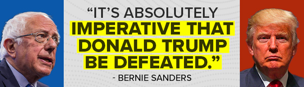 'It's absolutely imperative that Donald Trump be defeated.' - Bernie Sanders