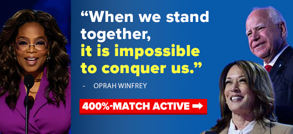 Oprah, Tim Walz, Kamala Harris // Oprah: When we stand together, it is impossible to conquer us