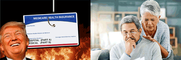 Seniors with Medicare card on fire Seniors with Medicare card on fire