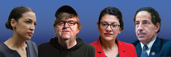 Alexandria Ocasio-Cortez, Michael Moore, Rashida Tlaib, Jamie Raskin