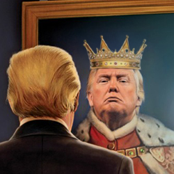 Trump looking at himself in the mirror with a King reflecting back