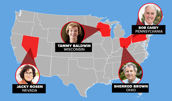 Bob Casey (D-PA), Jacky Rosen (D-NV), Sherrod Brown (D-OH), Tammy Baldwin (D-WI)