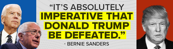 'It's absolutely imperative that Donald Trump be defeated.' - Bernie Sanders