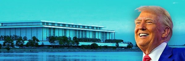 Trump laughing next to the Kennedy Center Trump laughing next to the Kennedy Center